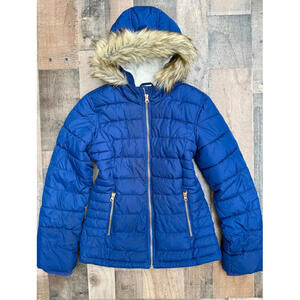 Royal Blue Faux Fur Hood Old Navy Kid Girl Zip Up Winger Jacket Size 14 XL